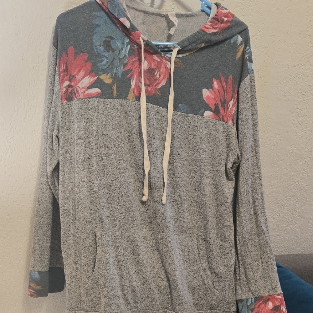Honeyme Gray Floral Hoodie